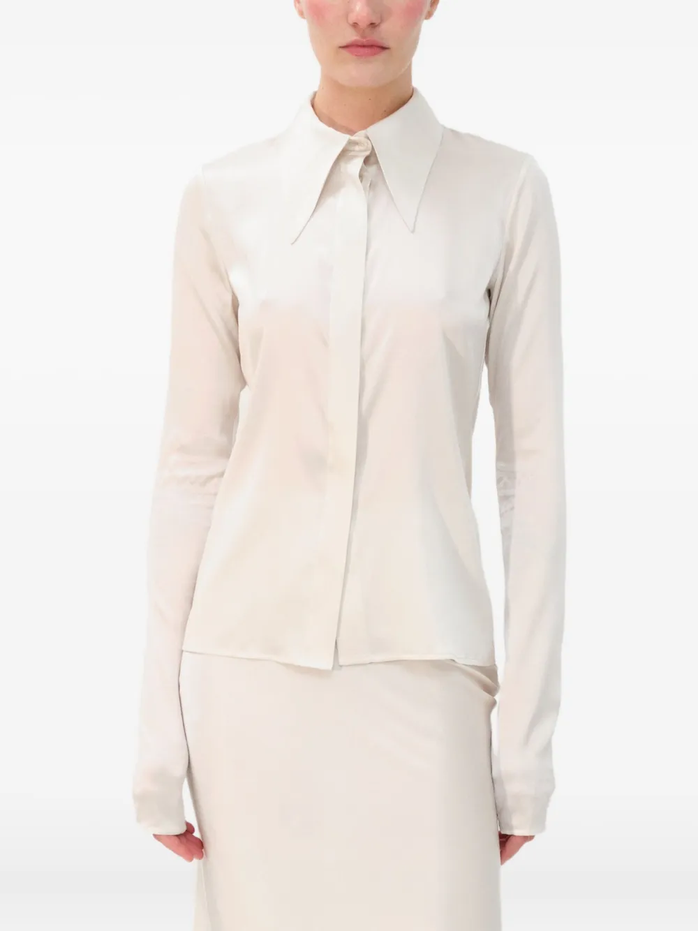 MANURI Tina point-collar silk-blend shirt | White | Image 1