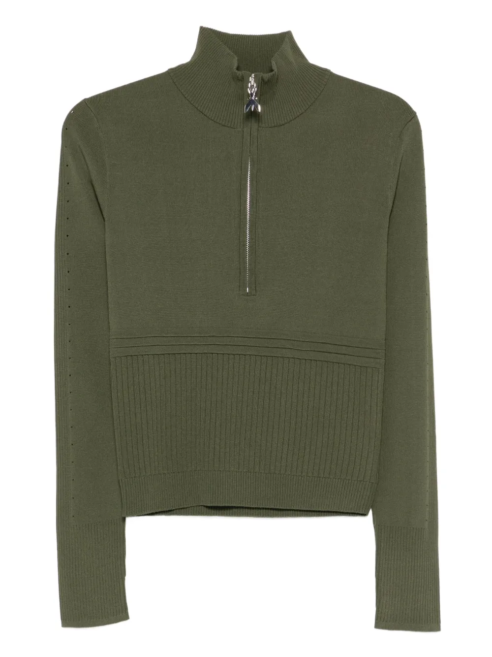 Patrizia Pepe Ribbed Zip-neck Sweater In Green