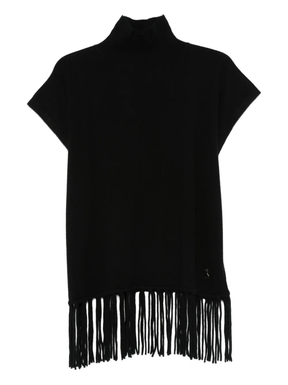 Patrizia Pepe Poncho met col en franje Zwart