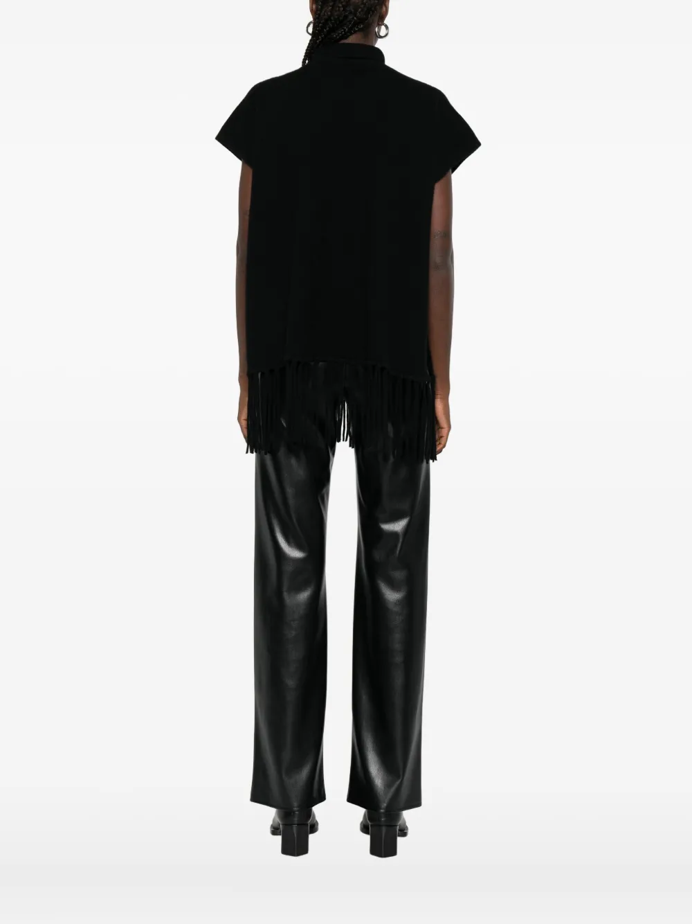 Patrizia Pepe Turtleneck Fringe Poncho In Black