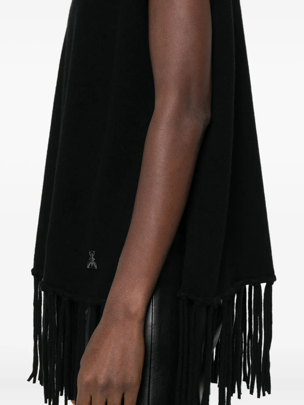 Patrizia Pepe Turtleneck Fringe Poncho In Black