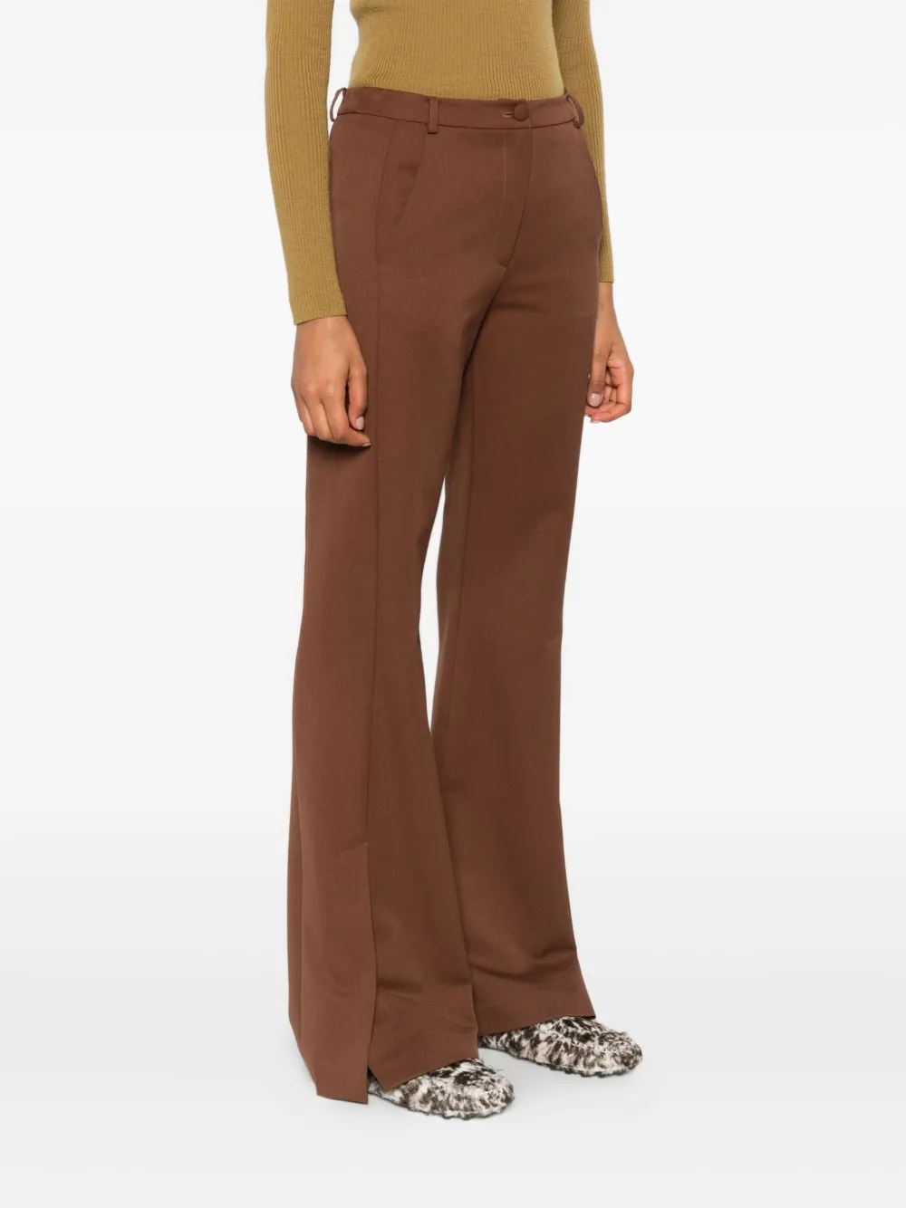 Patrizia Pepe Flared broek met logo Bruin