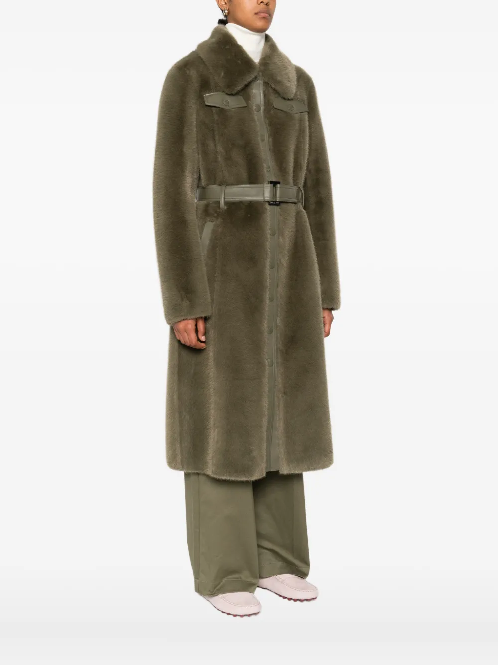 Patrizia Pepe Belted Faux-fur Coat In Green
