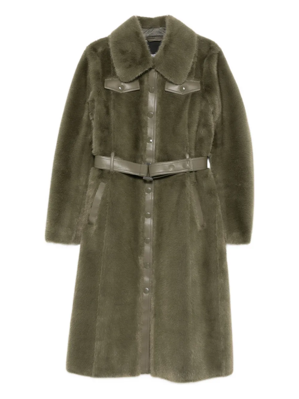 Patrizia Pepe Belted Faux-fur Coat In Green