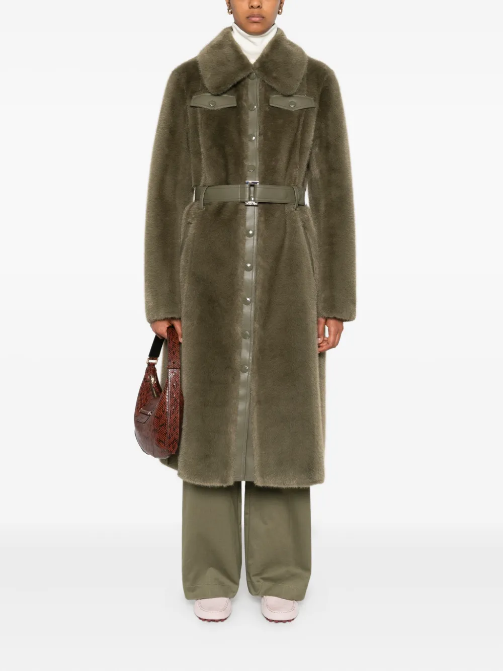 Patrizia Pepe Belted Faux-fur Coat In Green