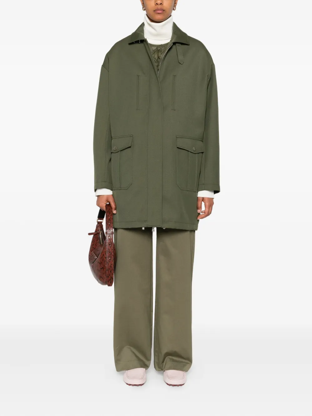 Patrizia Pepe Integrated-vest Wool Coat In Green