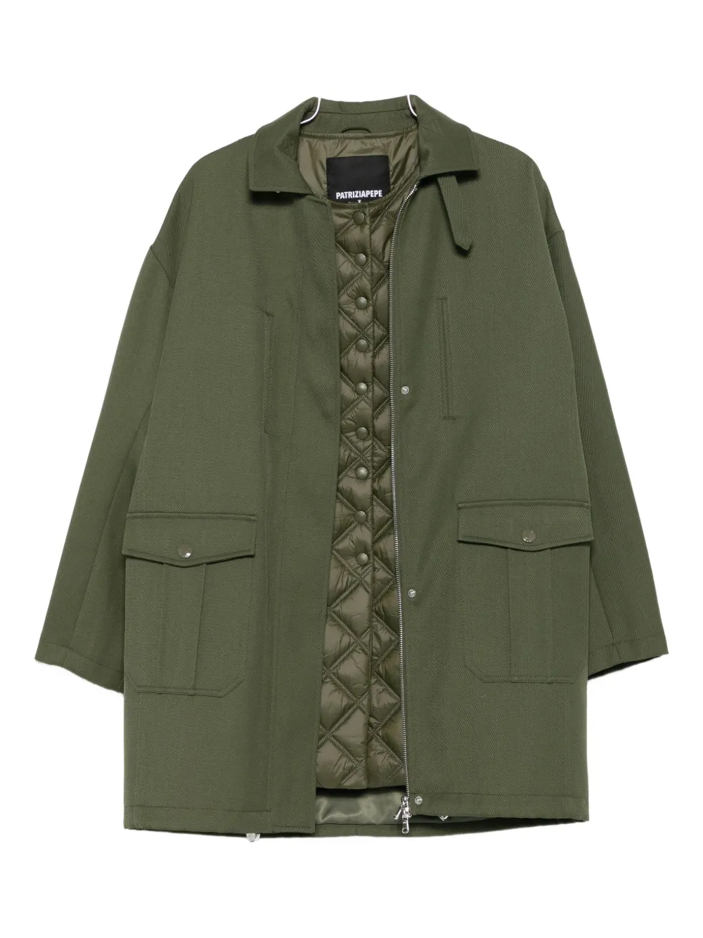 Patrizia Pepe Integrated-vest Wool Coat In Green