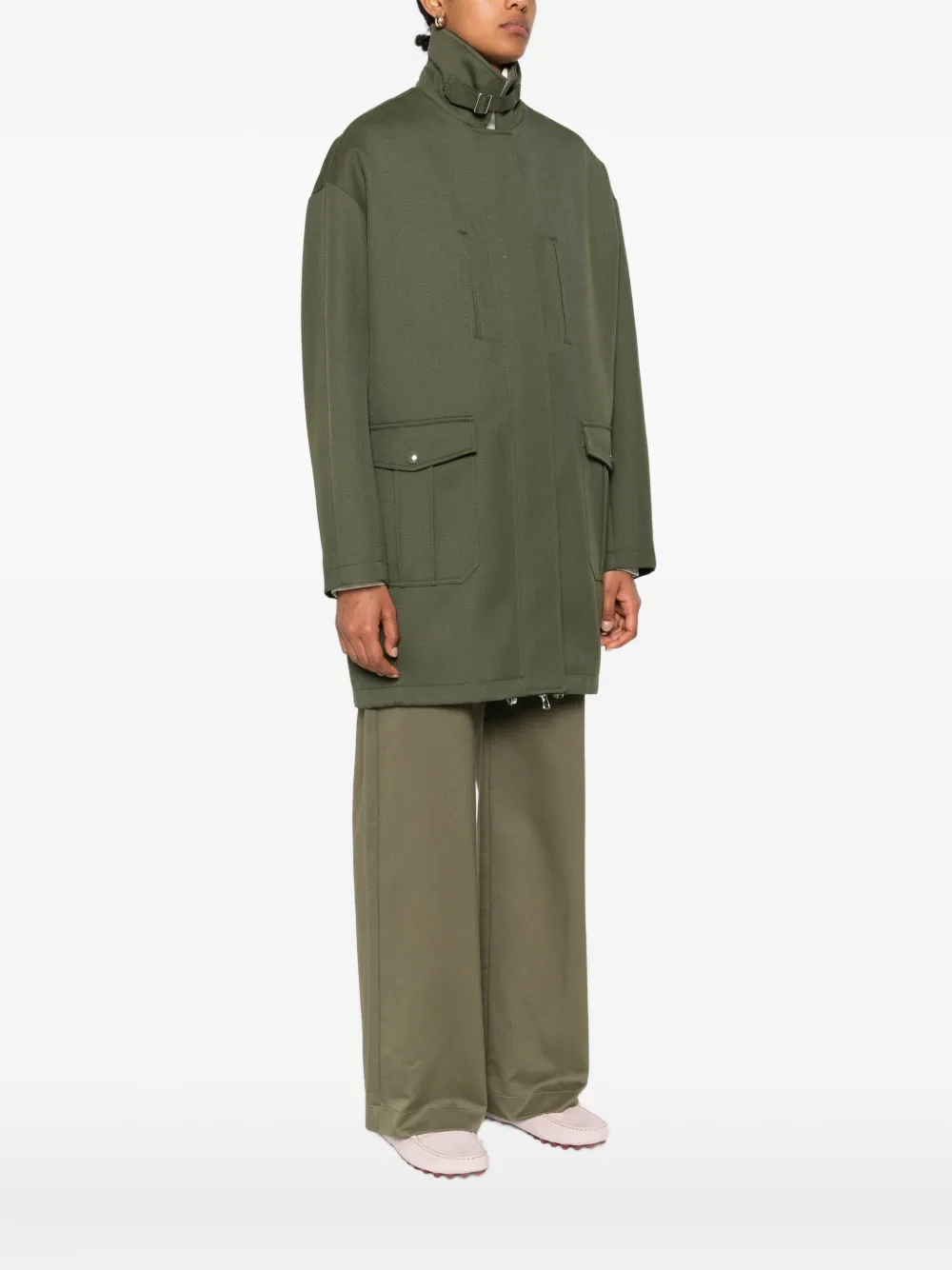 Patrizia Pepe Integrated-vest Wool Coat In Green