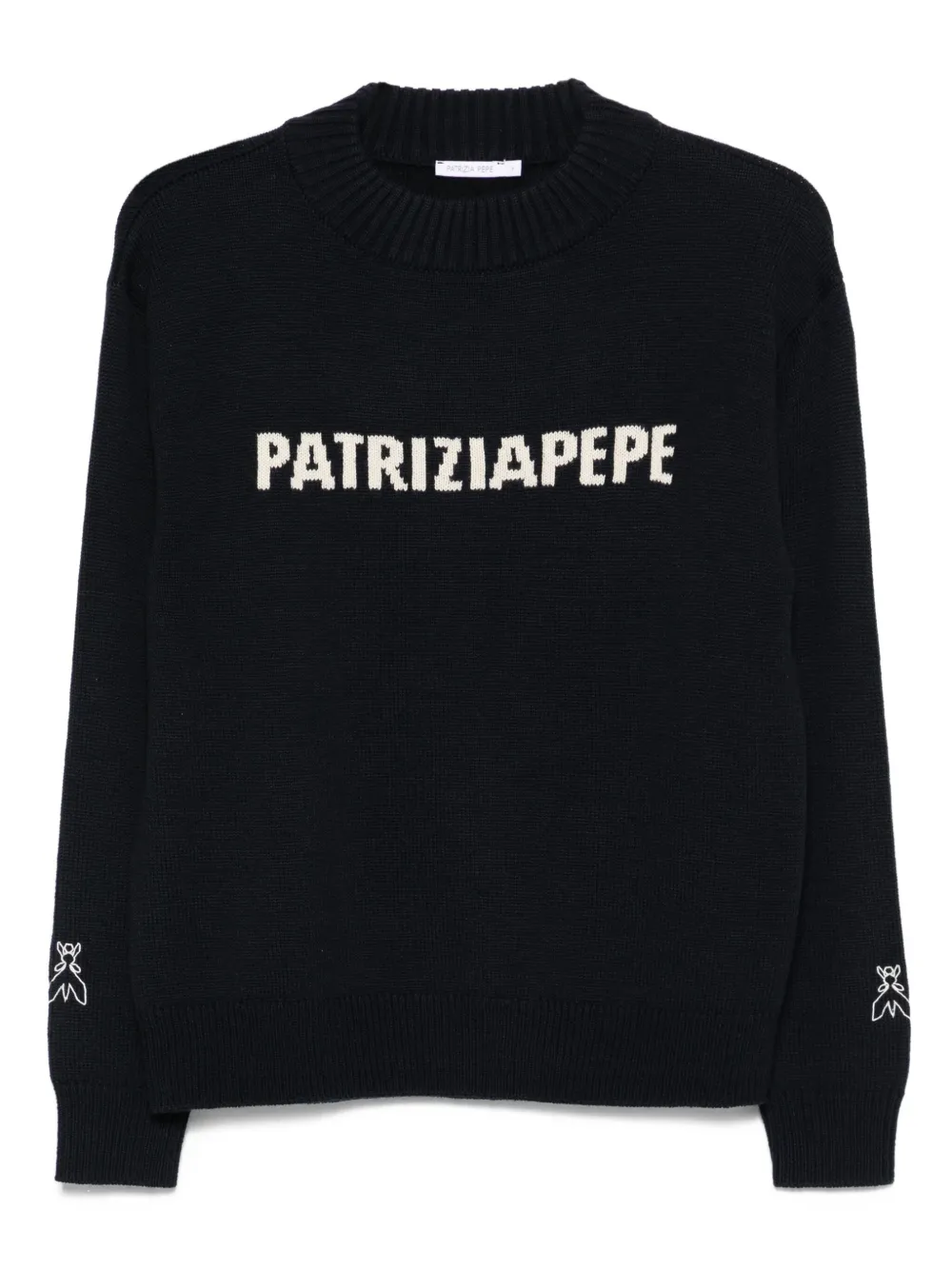 Patrizia Pepe Trui met ronde hals en logo Blauw