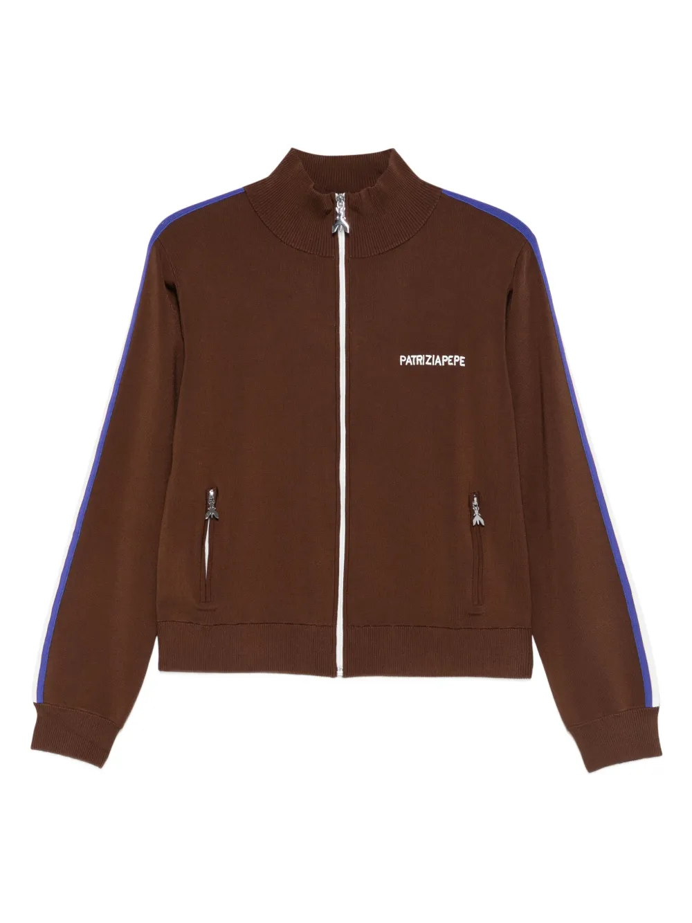 Patrizia Pepe Trui met gestreept detail en rits Bruin
