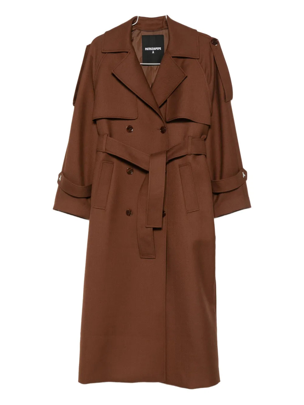 Patrizia Pepe Brown Wool Blend Trench Coat With Belted Waist In Brown