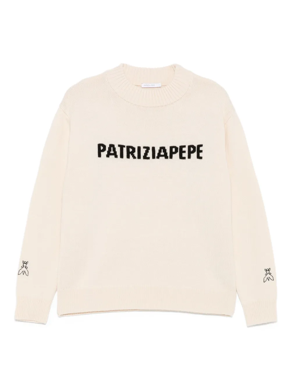 Patrizia Pepe Trui met geborduurd logo en ronde hals Beige