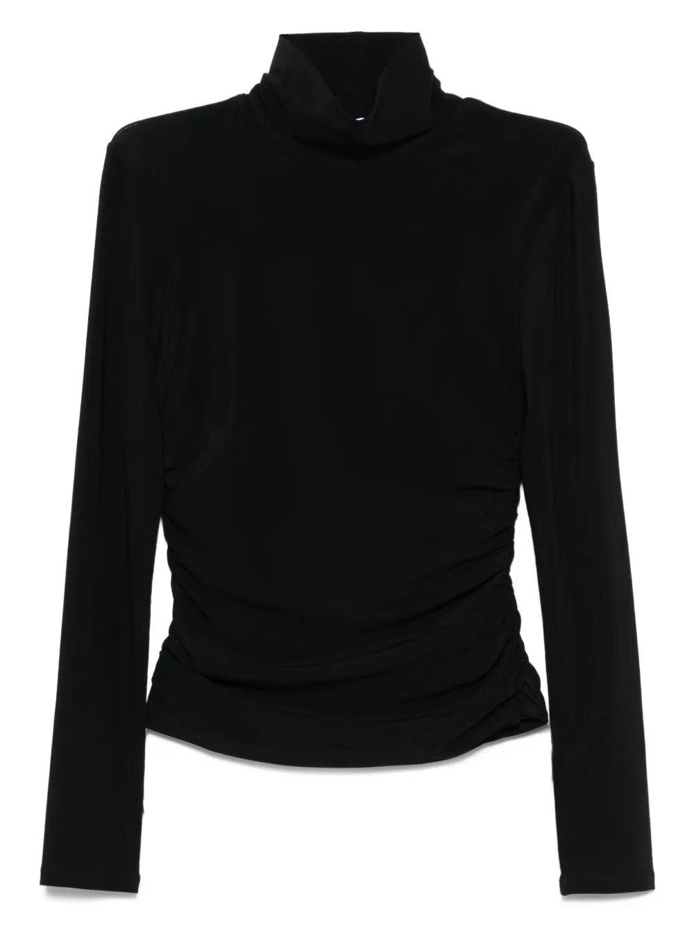 Patrizia Pepe Top met gesmockte taille en col Zwart