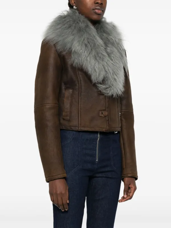 Patrizia Pepe Sheepskin fur-collar Jacket Brown FARFETCH IN