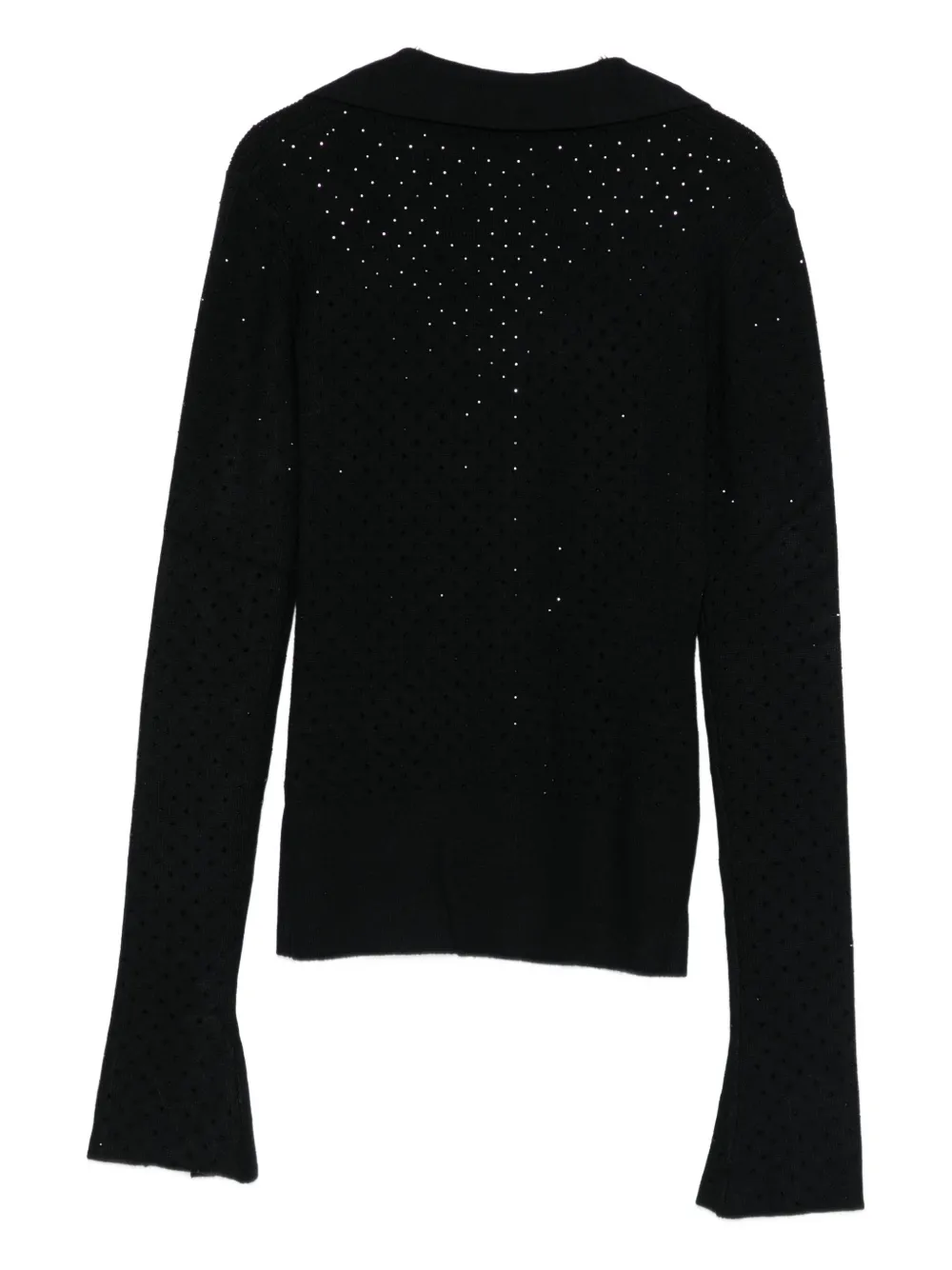 Patrizia Pepe Rhinestone-embellished Bell-sleeve Cardigan In Black