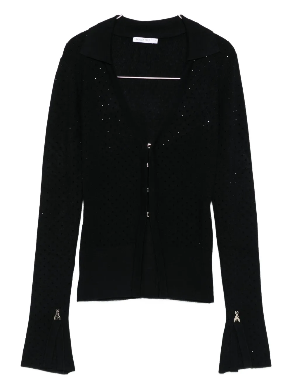 Patrizia Pepe Rhinestone-embellished Bell-sleeve Cardigan In Black