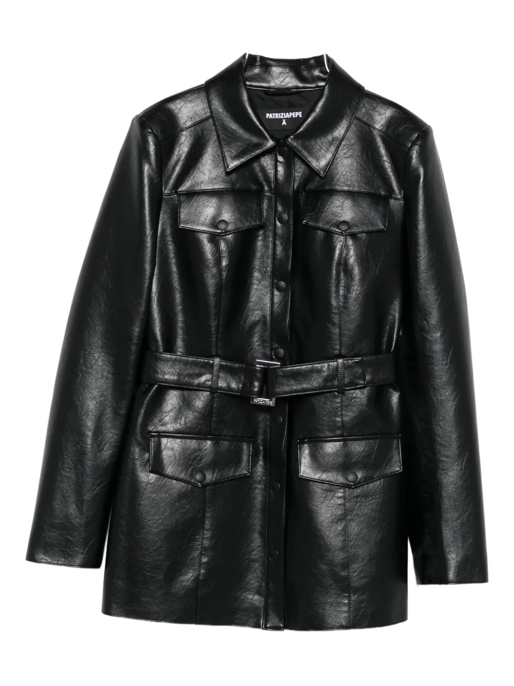 Patrizia Pepe Belted Flap-pocket Jacket In Black