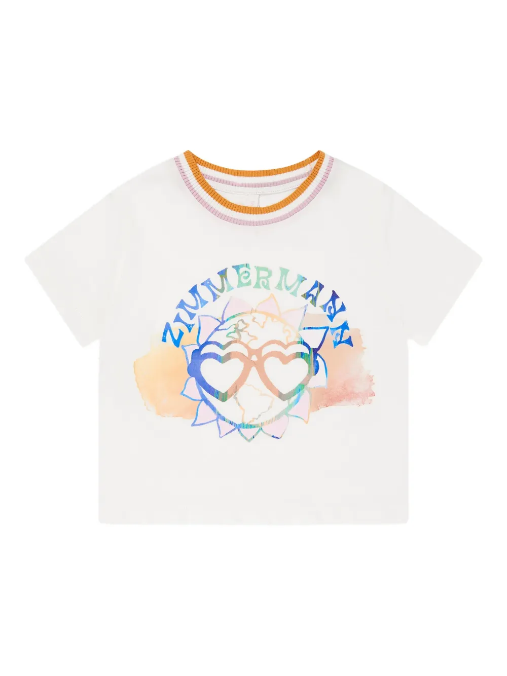 ZIMMERMANN Kids graphic-print ribbed-trim T-shirt - ホワイト ZIMMERMANN Kids graphic-print ribbed-trim T-shirt - ホワイト