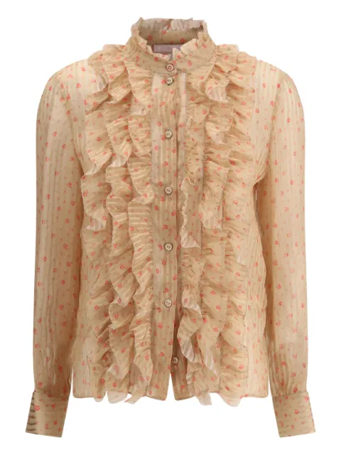 Kristina Ti Holly floral-print ruffled shirt