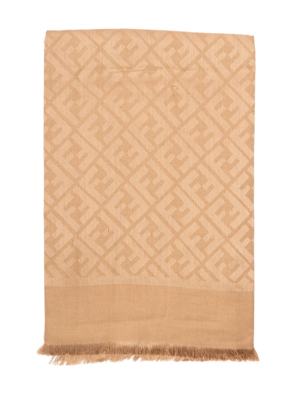 FENDI FF logo-pattern fringed scarf Bruin