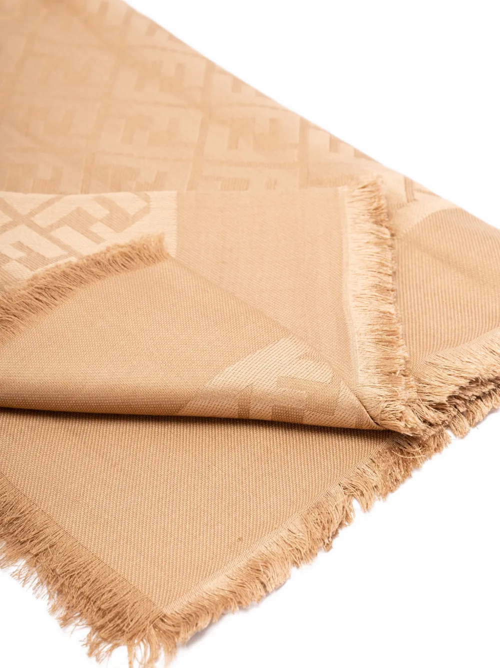 FENDI FF logo-pattern fringed scarf - Bruin