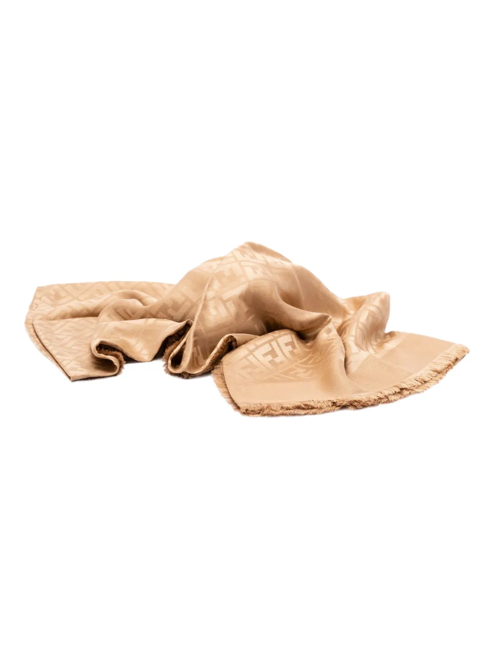 FENDI FF logo-pattern fringed scarf Bruin