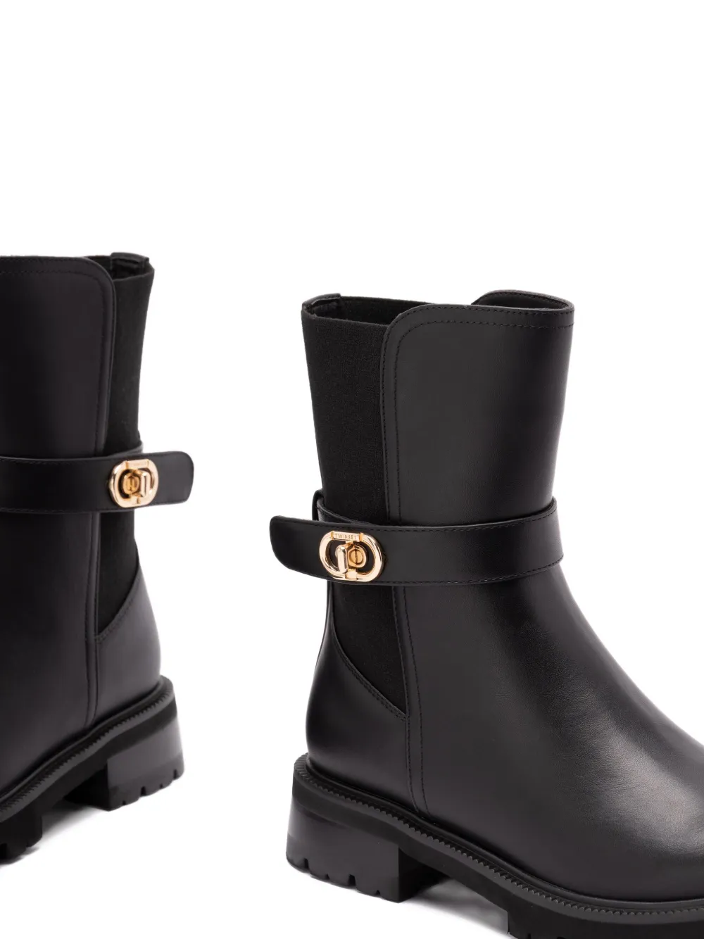 TWINSET buckle-strap leather boots Black