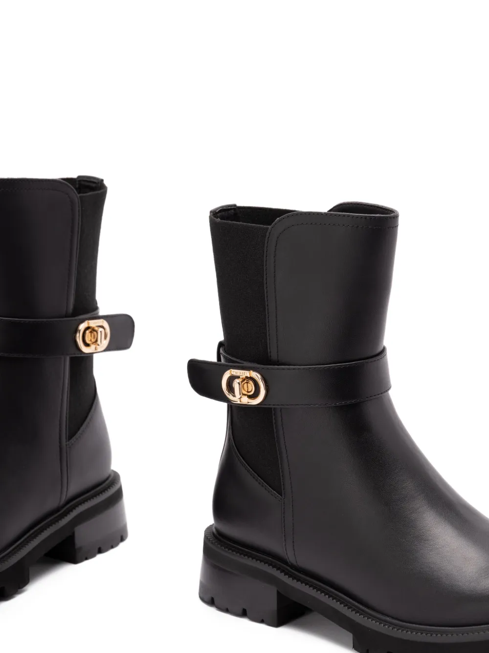 TWINSET Leren laarzen met gespband Zwart