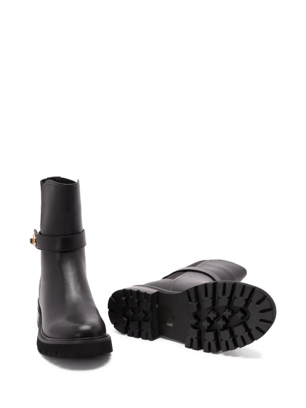 TWINSET Leren laarzen met gespband Zwart