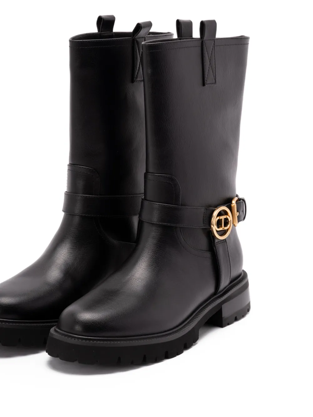TWINSET buckle-embellished leather boots Black