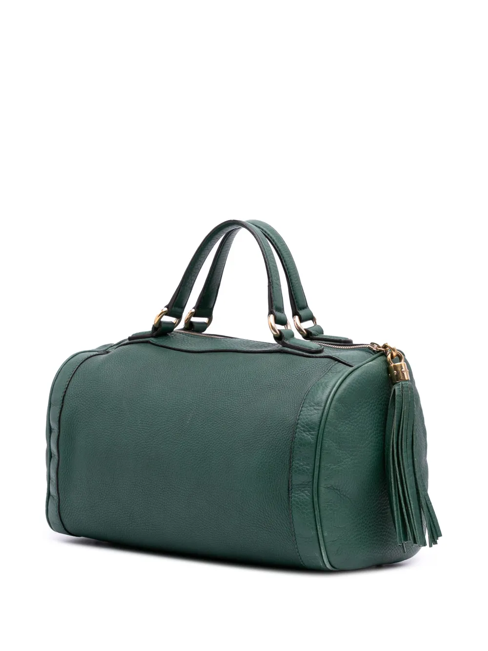 Pre-owned Gucci 2016-2025 Pebbled Calfskin Soho Cellarius Boston Bag In Green