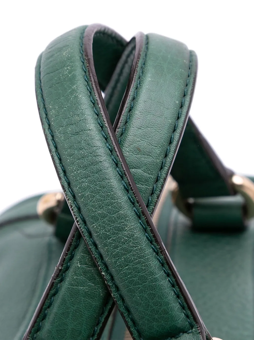 Pre-owned Gucci 2016-2025 Pebbled Calfskin Soho Cellarius Boston Bag In Green