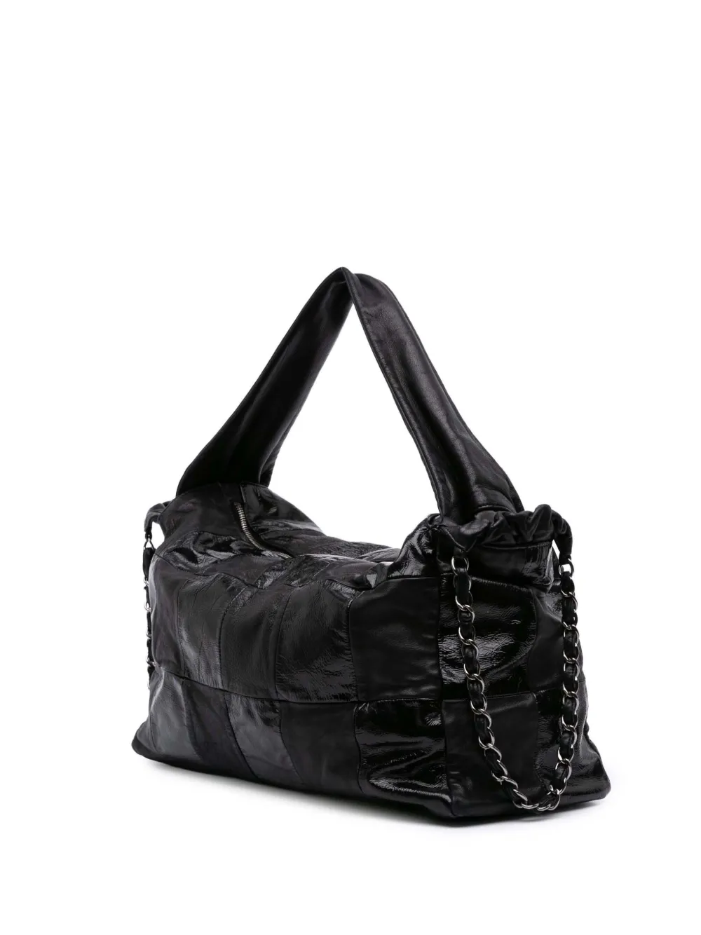 Pre-owned Chanel 2006-2008 Lambskin And Patent Brooklyn Patchwork Hobo Bag In Black