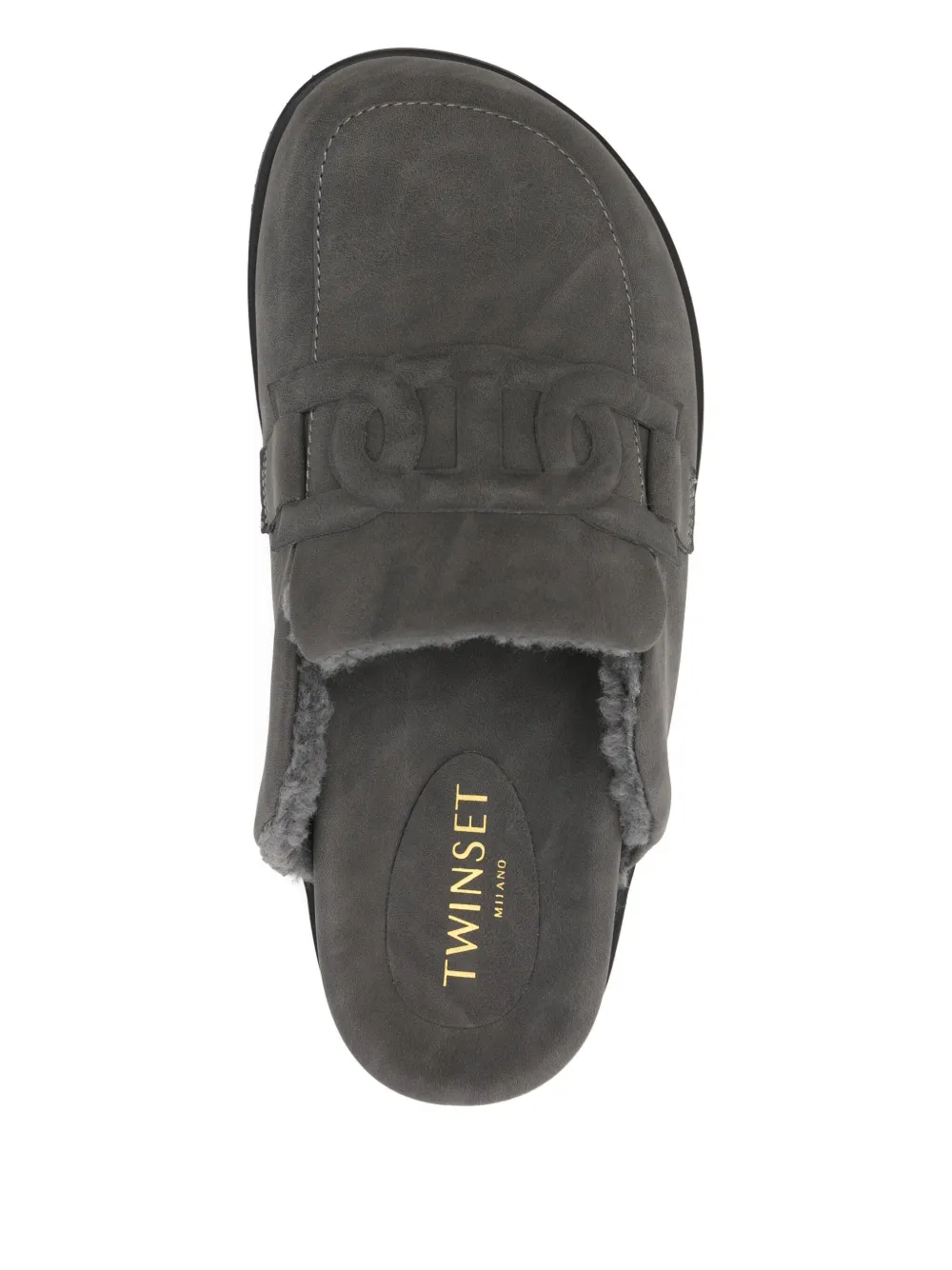 TWINSET shearling-lined buckle-detail slippers Grey