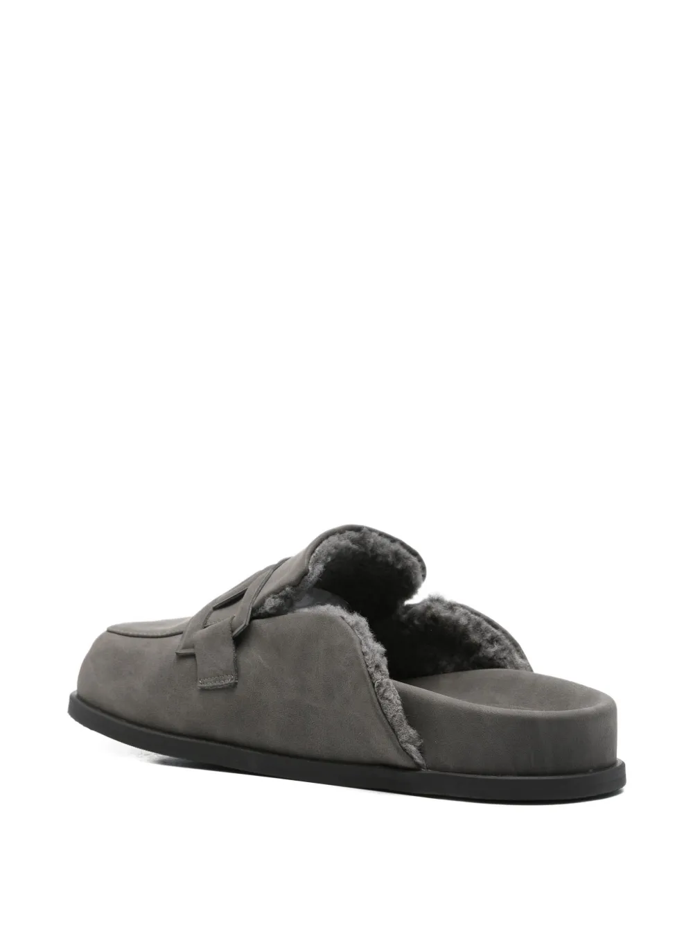 TWINSET shearling-lined buckle-detail slippers Grey