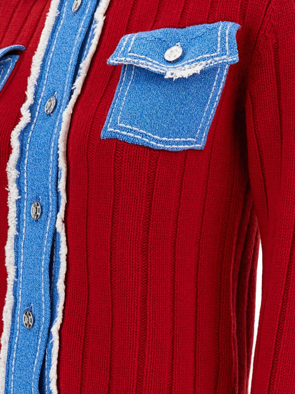Barrie Ribgebreid jack met denim afwerking Rood