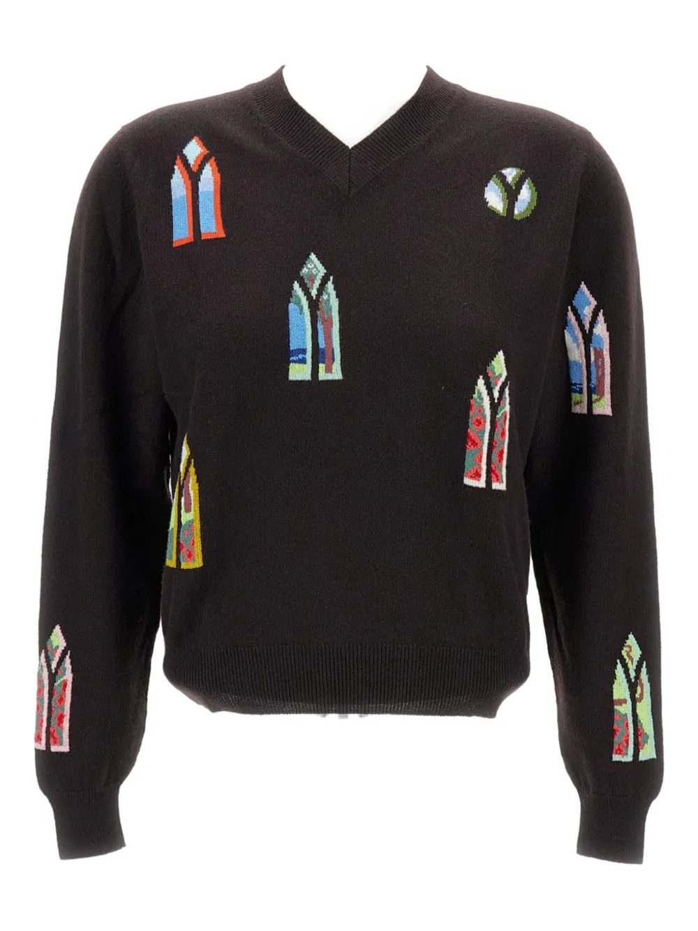 Barrie geometric V-neck sweater | Brown | Image 1