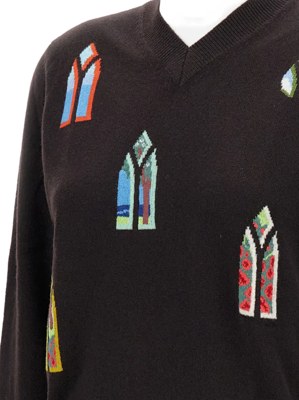 Barrie Geometric V-neck Sweater In Brown