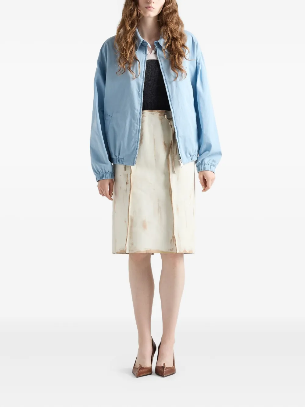 Prada elasticated-cuff embroidered-logo jacket Blauw