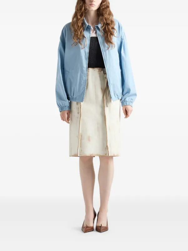 Prada Old elasticated-cuff embroidered-logo Jacket | Blue
