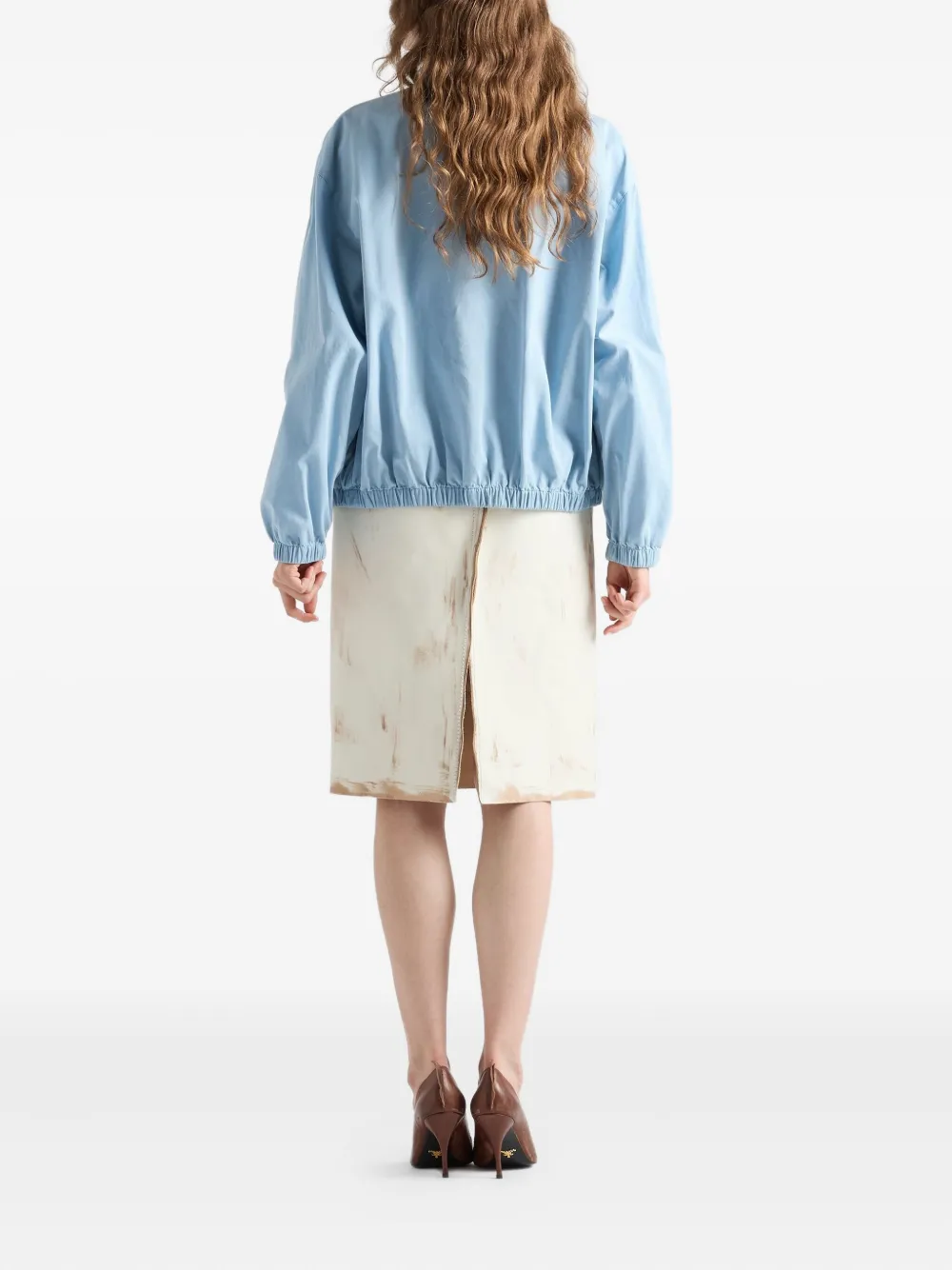 Prada elasticated-cuff embroidered-logo jacket Blauw