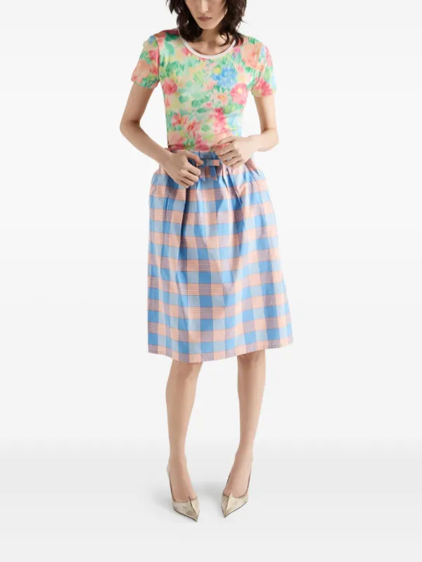 Prada bow-detailed Checked Skirt | Blue | FARFETCH