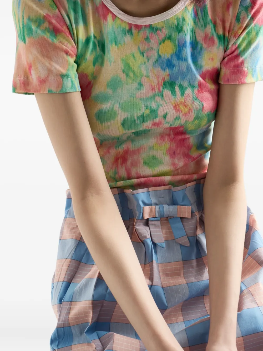 Prada Geruite rok met strik Blauw