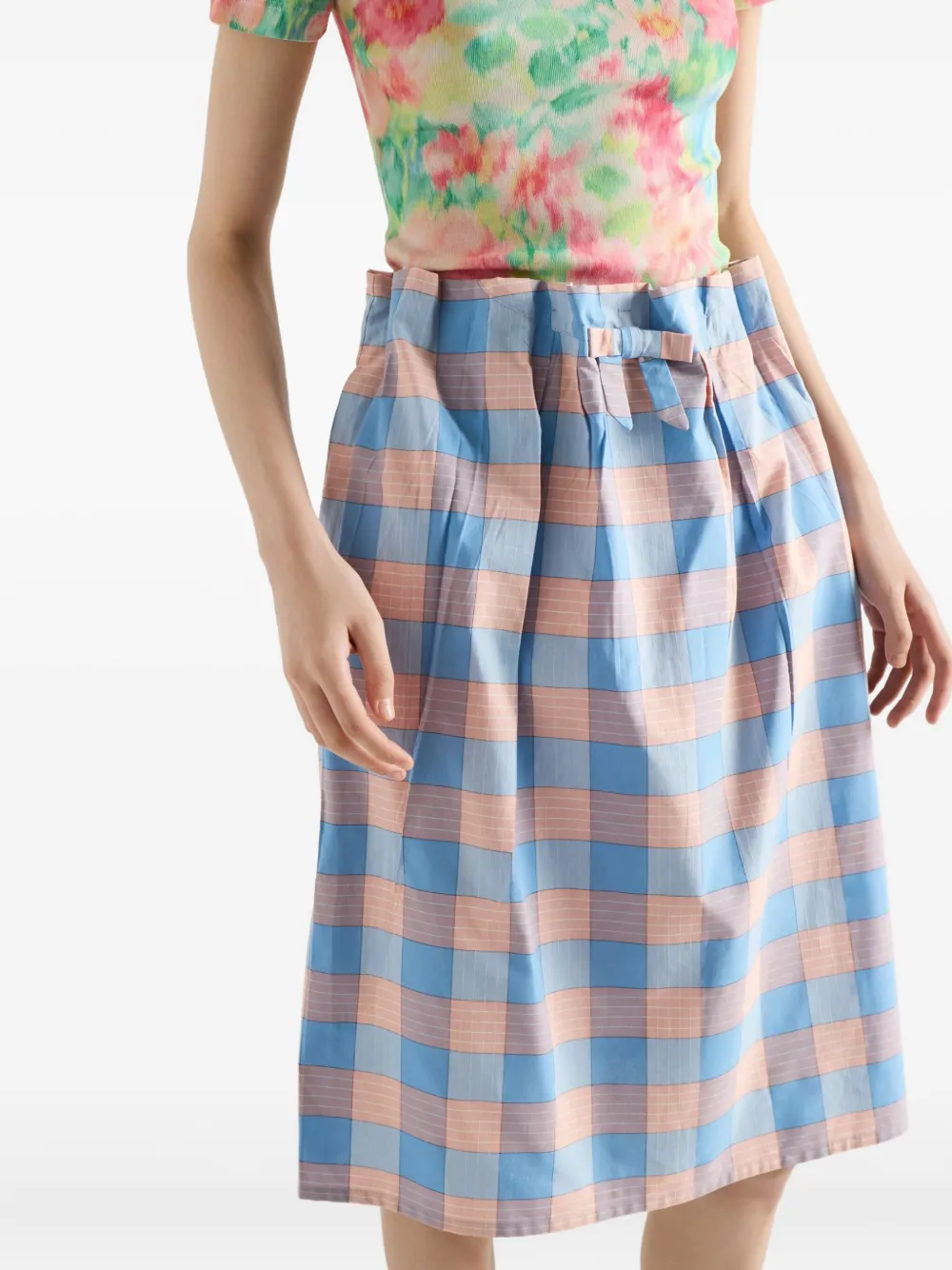 Prada Geruite rok met strik Blauw