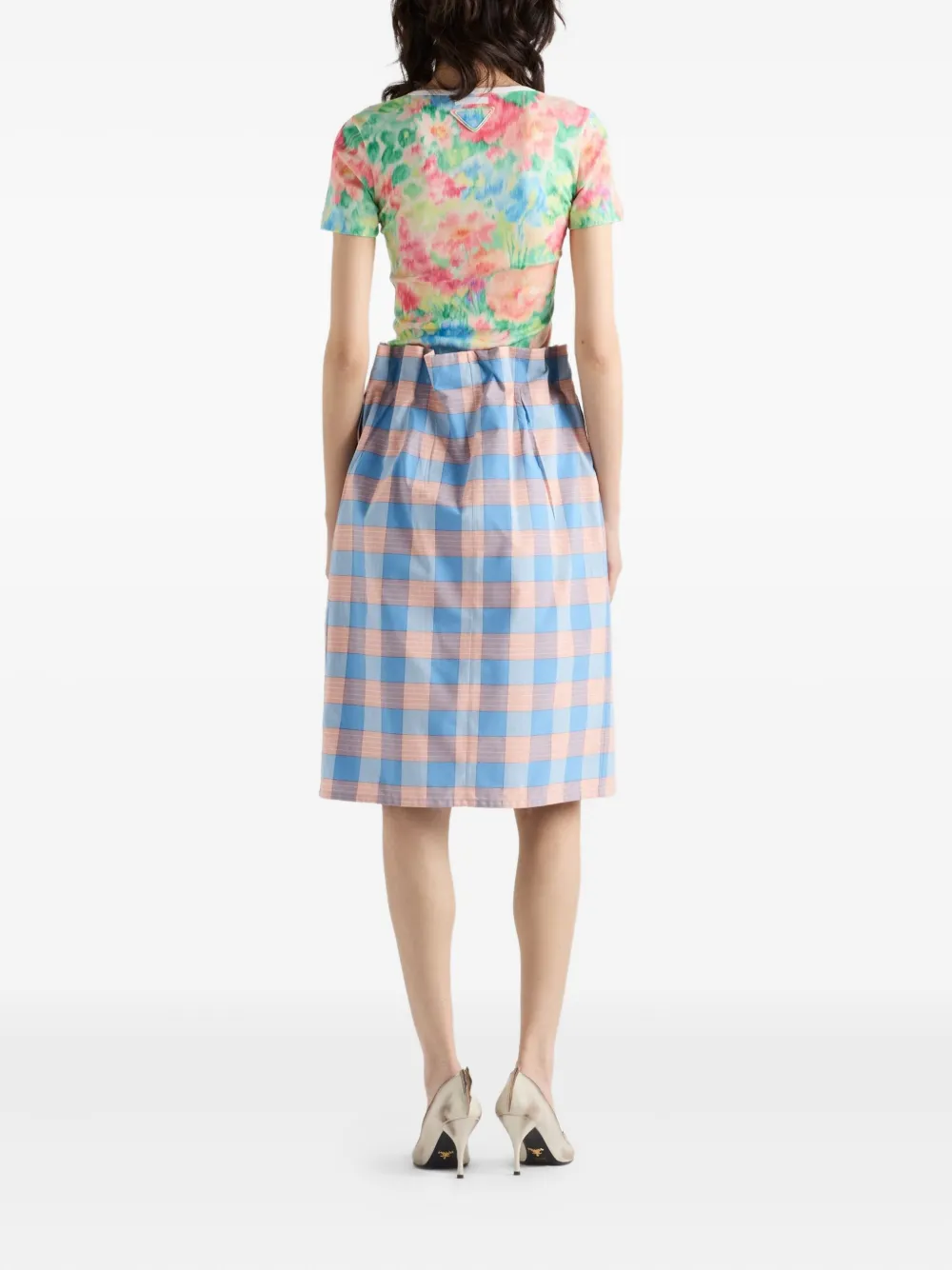 Prada Geruite rok met strik Blauw