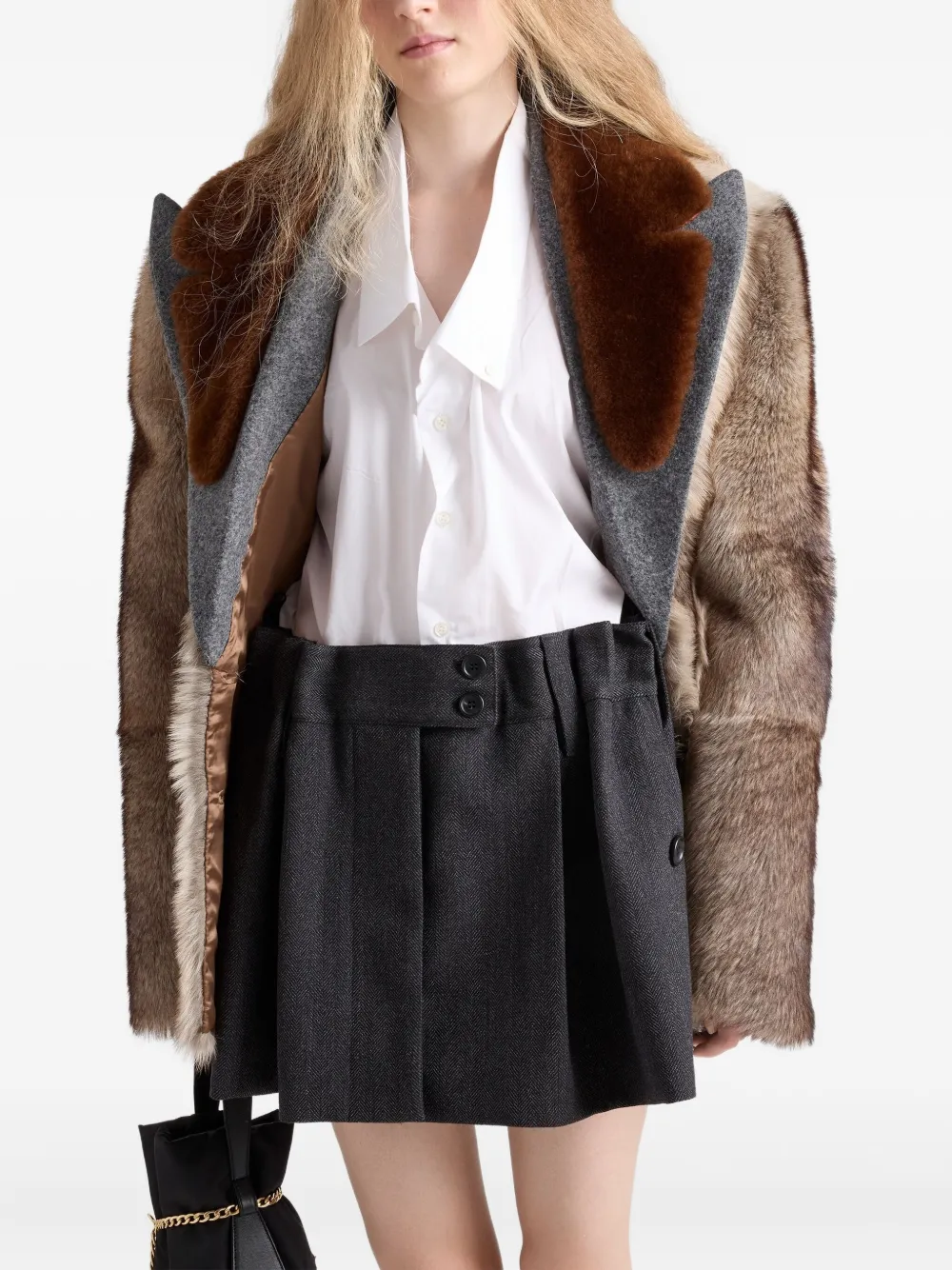 Prada Mini-plooirok met chevron patroon Grijs