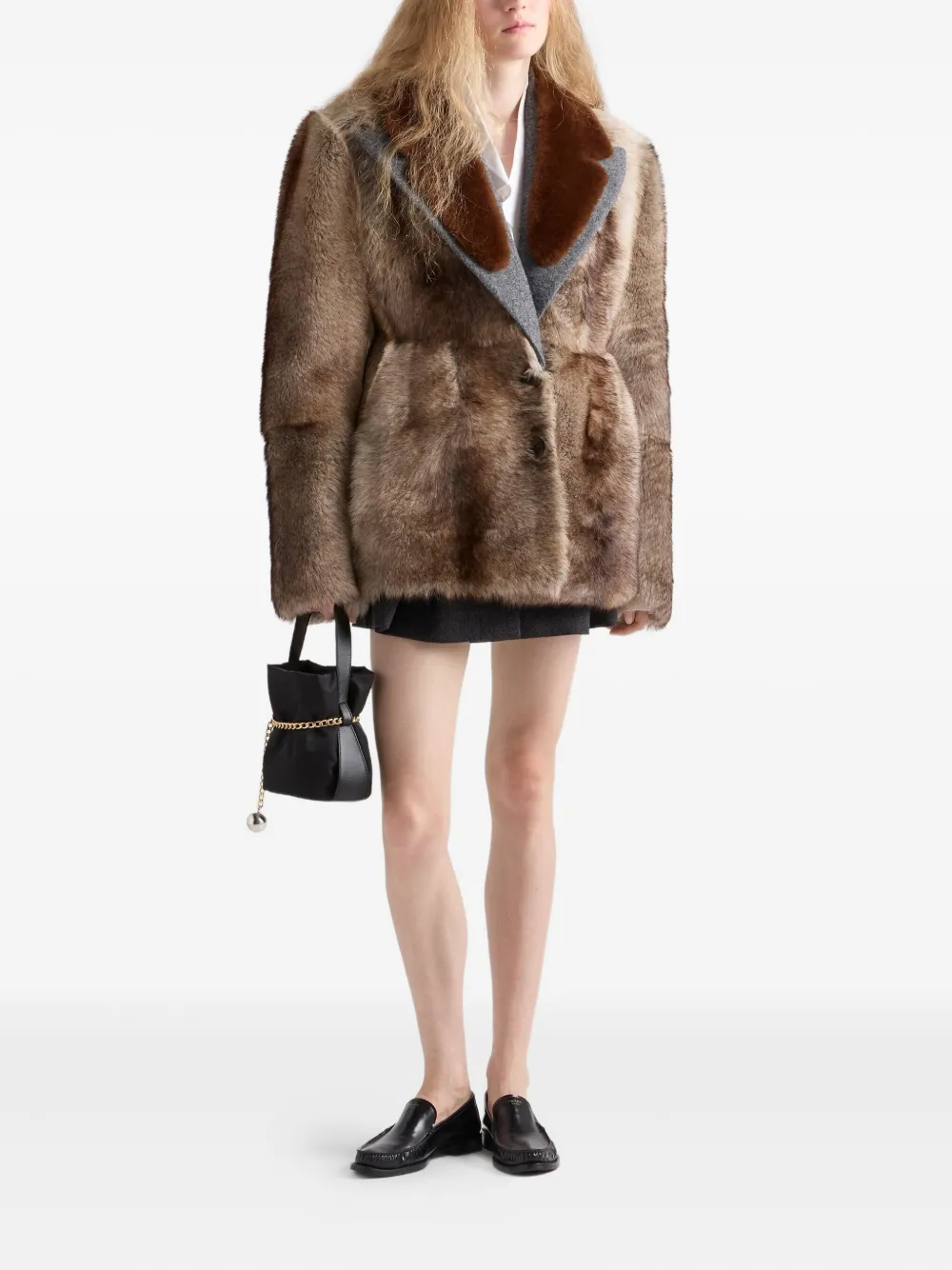 Prada Mini-plooirok met chevron patroon - Grijs