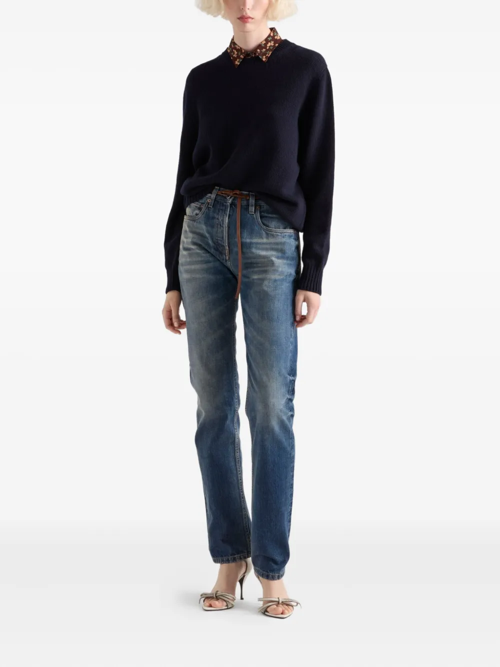 Prada ribbed crew-neck sweater Blauw