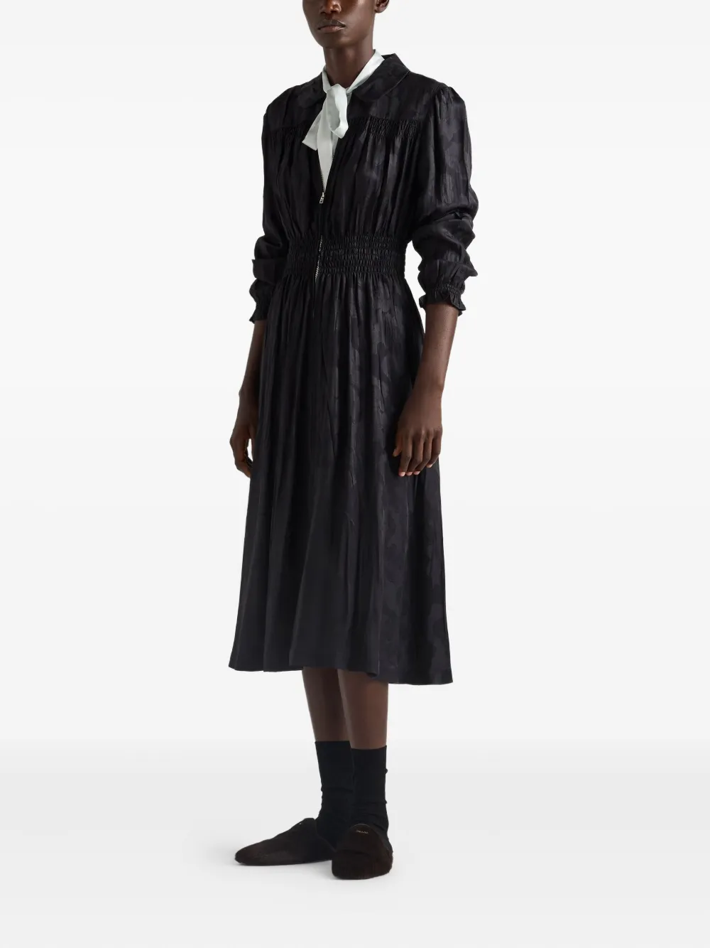 Prada floral jacquard midi dress - Zwart