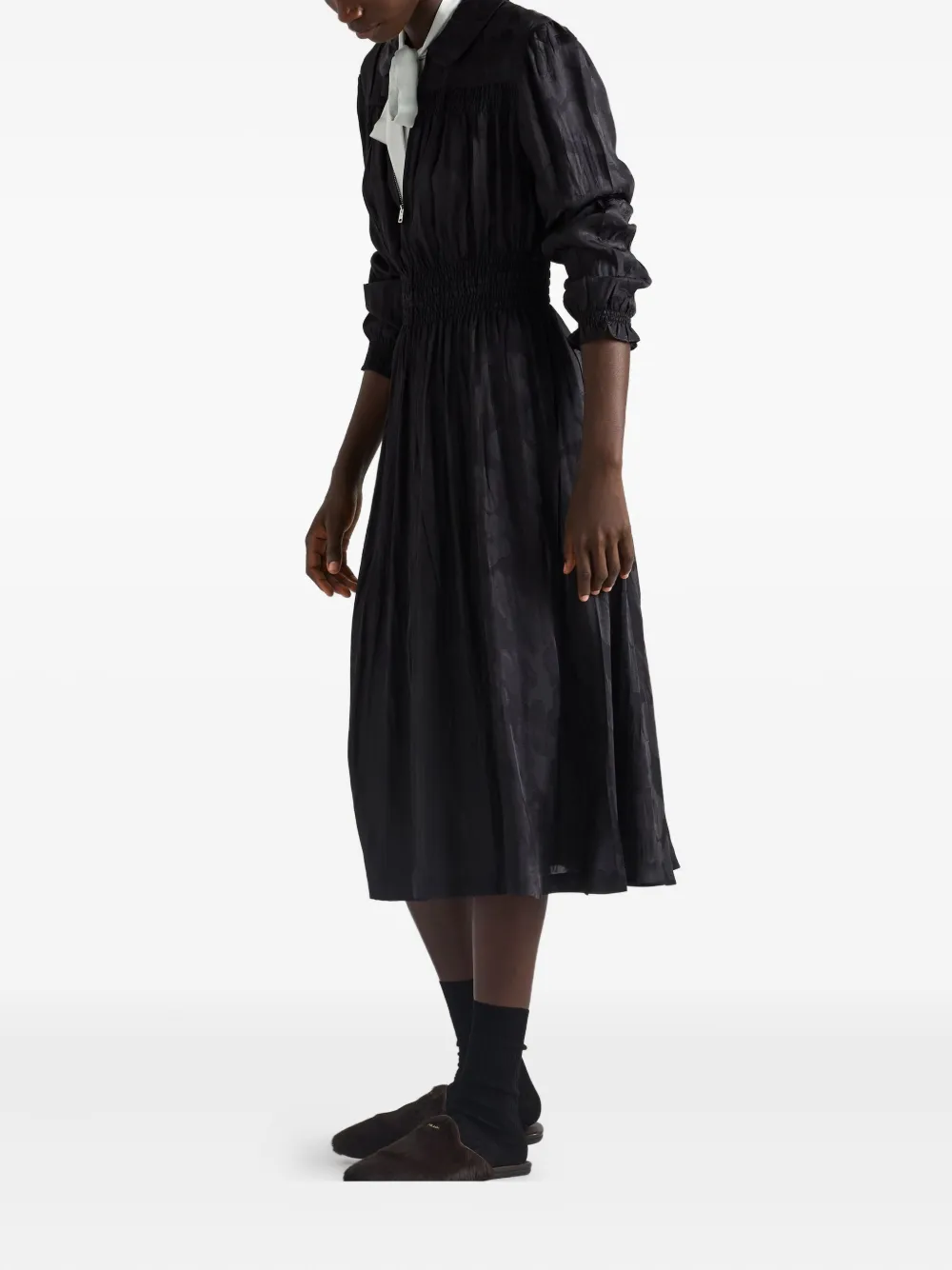 Prada floral jacquard midi dress Zwart